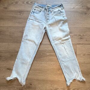 KanCan Blue Straight Leg Jeans with Distressed Hem